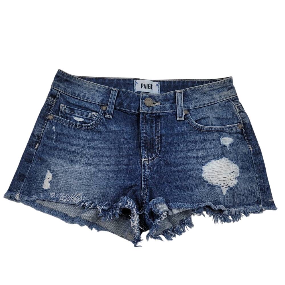 Paige Daryn Whiskering Distressed  Frayed Hem Denim Jean Women's Shorts 24